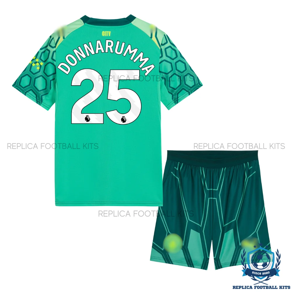 Manchester City DONNARUMMA 25 Green Goalkeeper Kid Replica Football Kit 2026/27 - back view