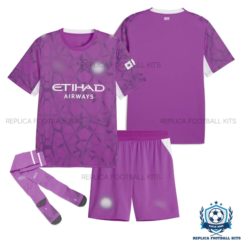 Manchester City Pink Goalkeeper Kid Replica Football Kit 2026/27 - overview with socks