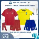 Portugal and Brazil World Cup 2026 Full Kit Gift Set - Home Kids Football Kits (With Socks)