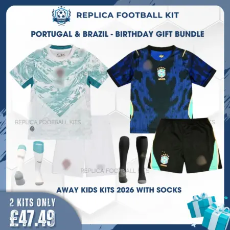 Portugal and Brazil World Cup 2026 Full Kit Gift Set - Away Kids Football Kits (With Socks) - overview