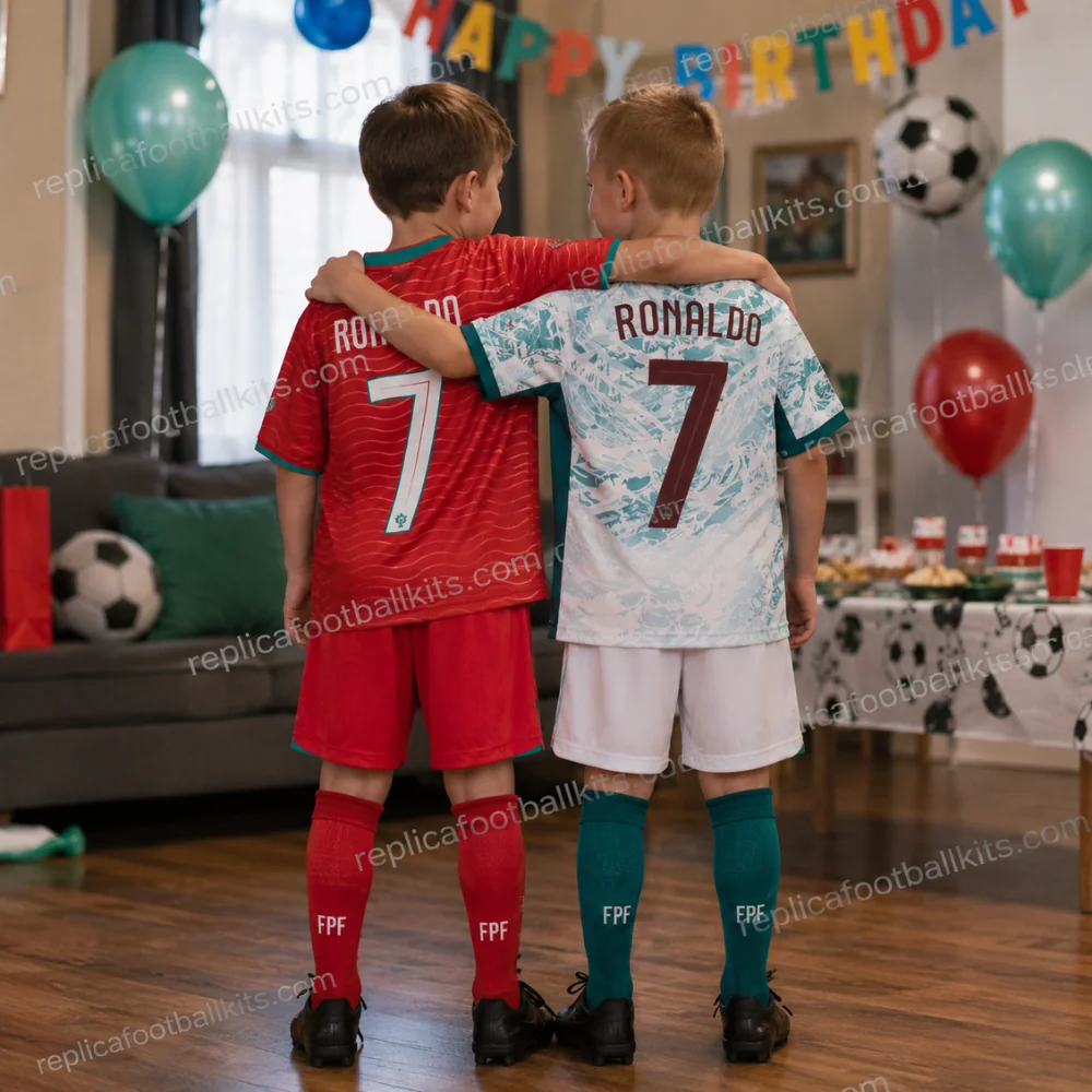 Portugal World Cup 2026 RONALDO 7 Full Kit Gift Set – Home and Away Kids Football Kits (With Socks) - GEN PIC