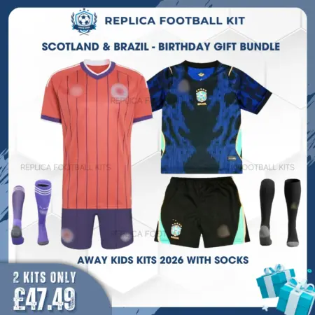 Scotland and Brazil World Cup 2026 Full Kit Gift Set - Away Kids Football Kits (With Socks)