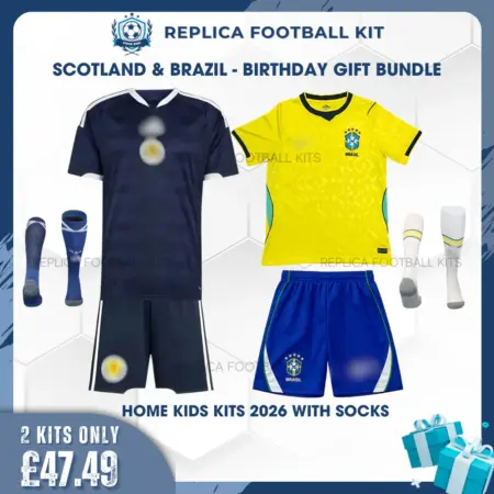 Scotland and Brazil World Cup 2026 Full Kit Gift Set - Home Kids Football Kits (With Socks)