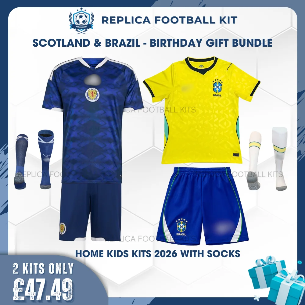 Scotland and Brazil World Cup 2026 Full Kit Gift Set - Home Kids Football Kits (With Socks)