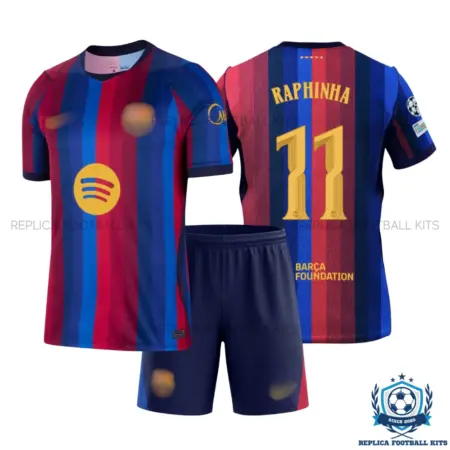 Barcelona RAPHINHA 11 Home Kid Replica Football Kit 2026/27 - overview