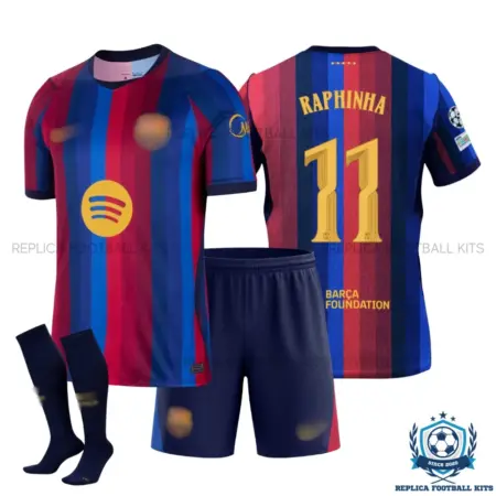 Barcelona RAPHINHA 11 Home Kid Replica Football Kit 2026/27 - overview