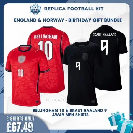 England and Norway World Cup 2026 BELLINGHAM 10 and BRAUT HAALAND 9 Full Shirt Gift Set - Away Men Football Shirts - oveverview