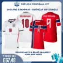 England and Norway World Cup 2026 BELLINGHAM 10 and BRAUT HAALAND 9 Full Shirt Gift Set - Home Men Football Shirts - overview
