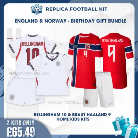 England and Norway World Cup 2026 BELLINGHAM 10 and BRAUT HAALAND 9 Full Kit Gift Set Home