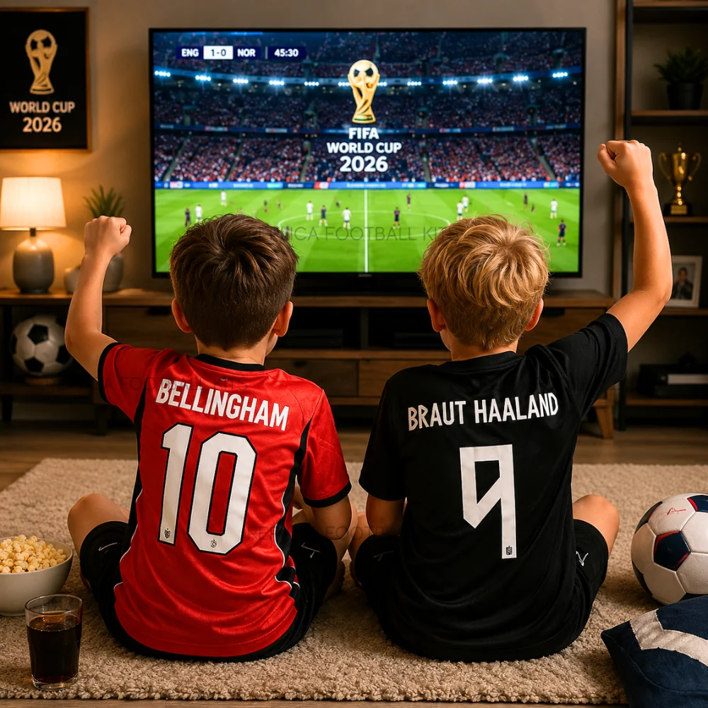 England and Norway World Cup 2026 BELLINGHAM 10 and BRAUT HAALAND 9 Full Kit Gift Set - Away Kids Football Kits - gen