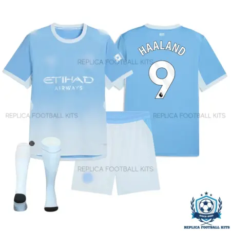 Manchester City HAALAND 9 Home Kid Replica Football Kit 2026/27 - overview with socks