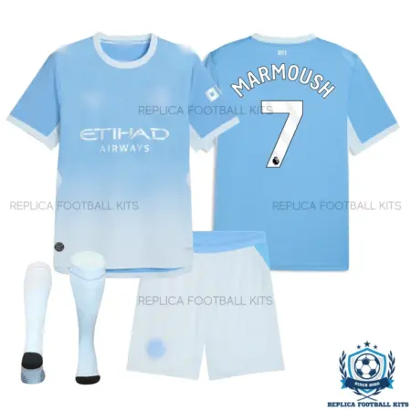Manchester City MARMOUSH 7 Home Kid Replica Football Kit 26/27 - overview with socks
