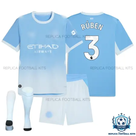 Manchester City RÚBEN 3 Home Kid Replica Football Kit 2026/27 - overview with socks