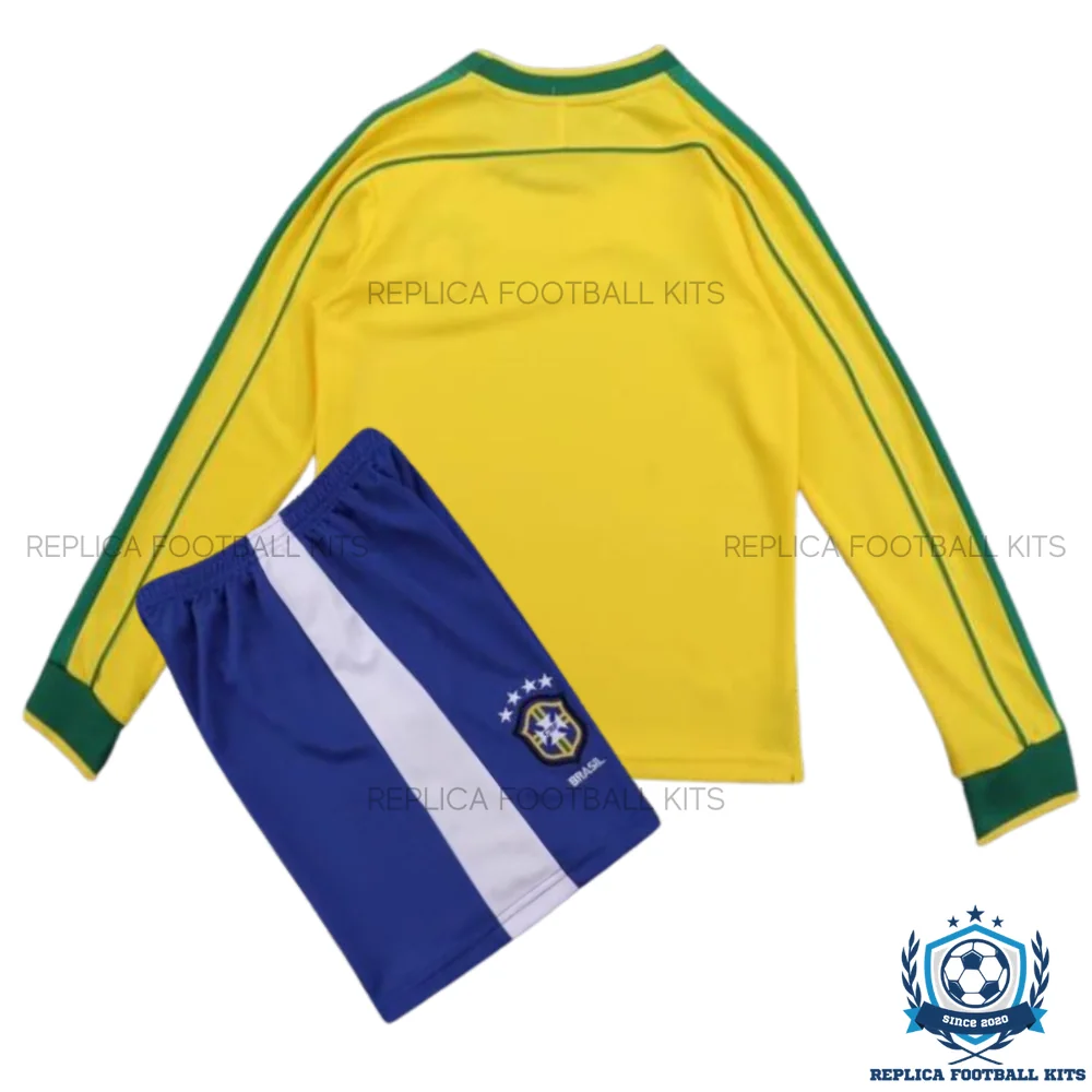 Retro Brazil Home Kid Replica Football Kit 1998 Long Sleeve - back view