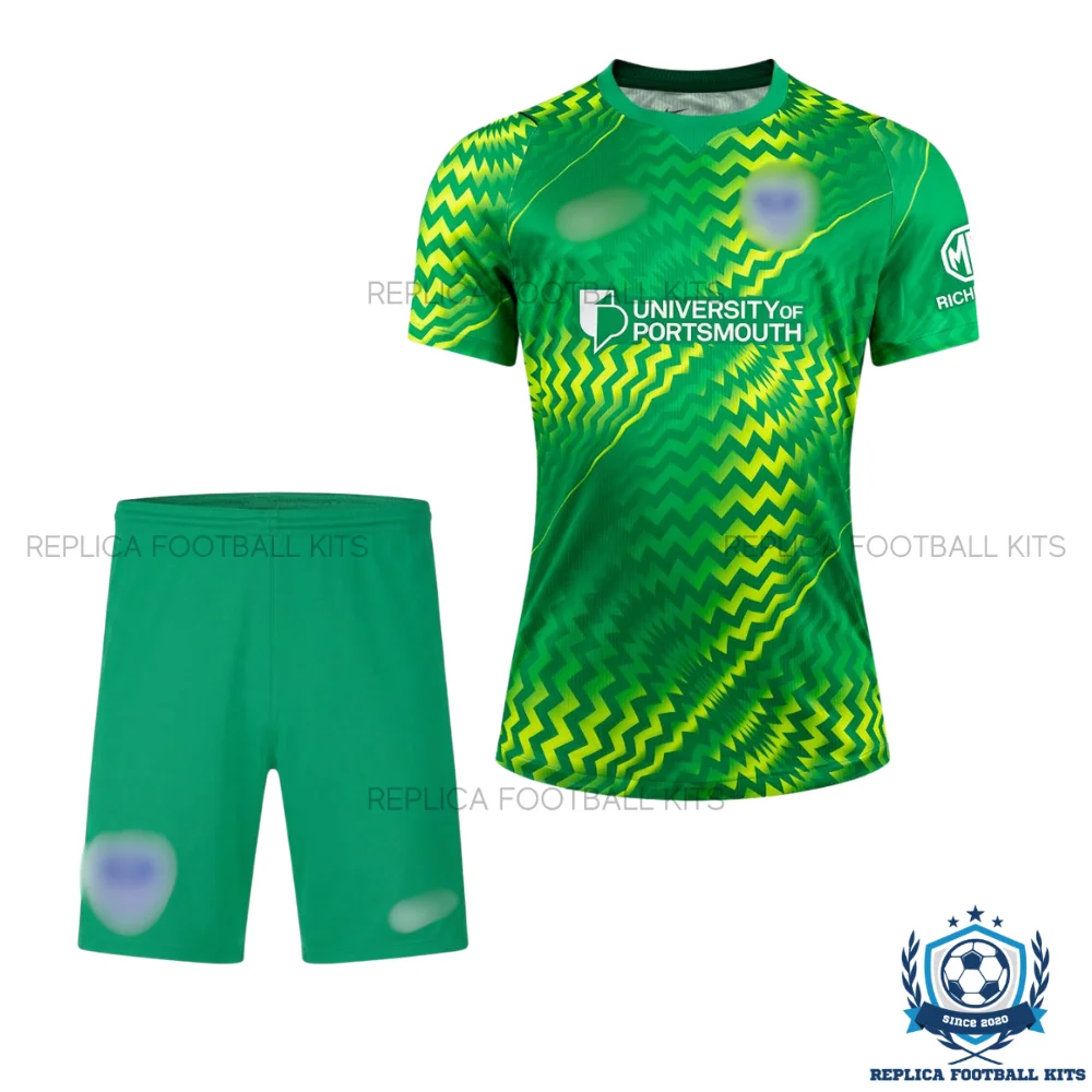 Portsmouth Green Goalkeeper Kid Replica Football Kit 2026/27 - front view