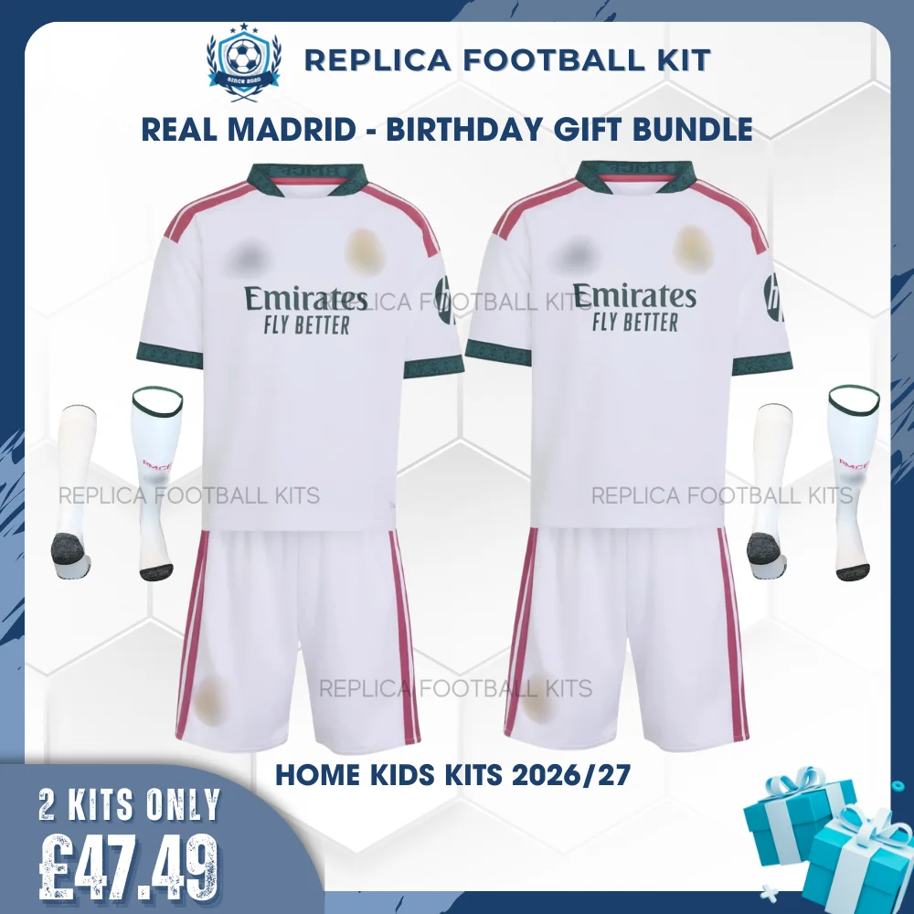 Real Madrid 2026/27 Full Kit Gift Set - Home Kids Football Kits (With Socks)