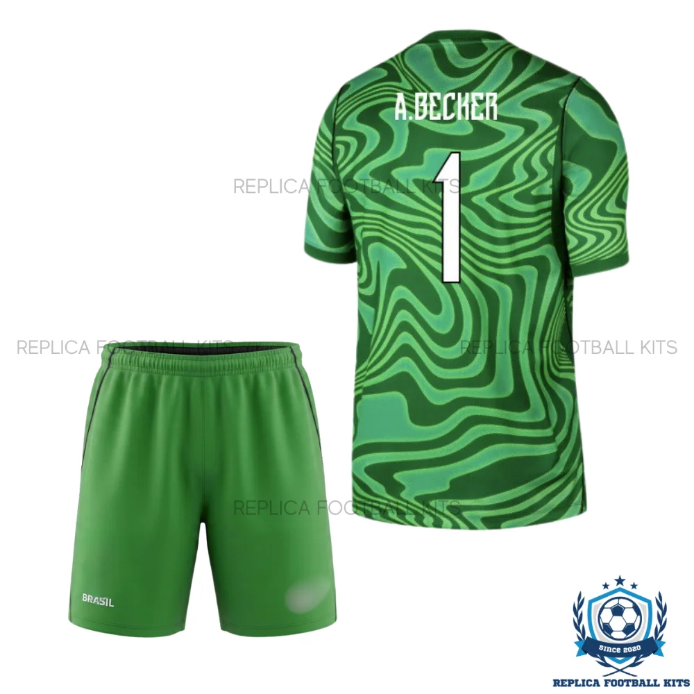 Brazil World Cup 2026 A.BECKER 1 Green Goalkeeper Kid Replica Football Kit -back view