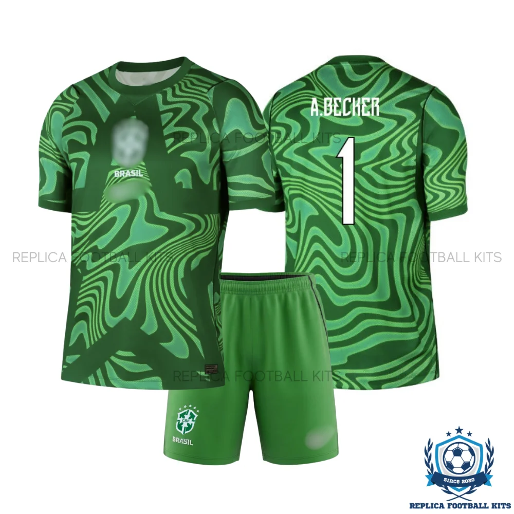 Brazil World Cup 2026 A.BECKER 1 Green Goalkeeper Kid Replica Football Kit - overview
