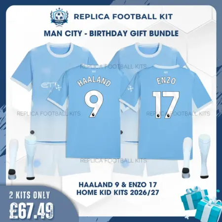 Manchester City HAALAND 9 & ENZO 17 2026/27 Full Kit Gift Set - Home Kid Replica Football Kits - overview