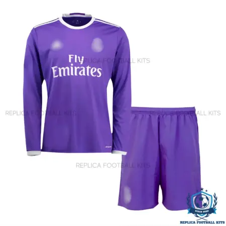 Retro Real Madrid Away Kids Replica Football Kit 2016/17 Long Sleeve - front view