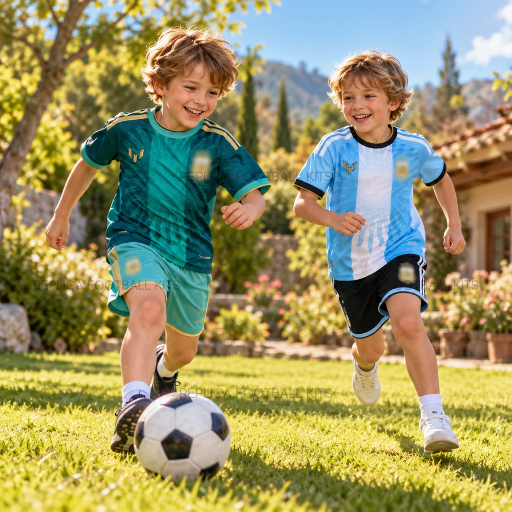 Argentina 2026 Full Kit Gift Set – Commemorative Home and Goalkeeper Kids Football Kits - gen pic