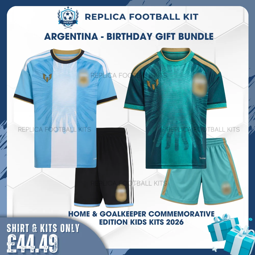 Argentina 2026 Full Kit Gift Set – Commemorative Home and Goalkeeper Kids Football Kits - overview