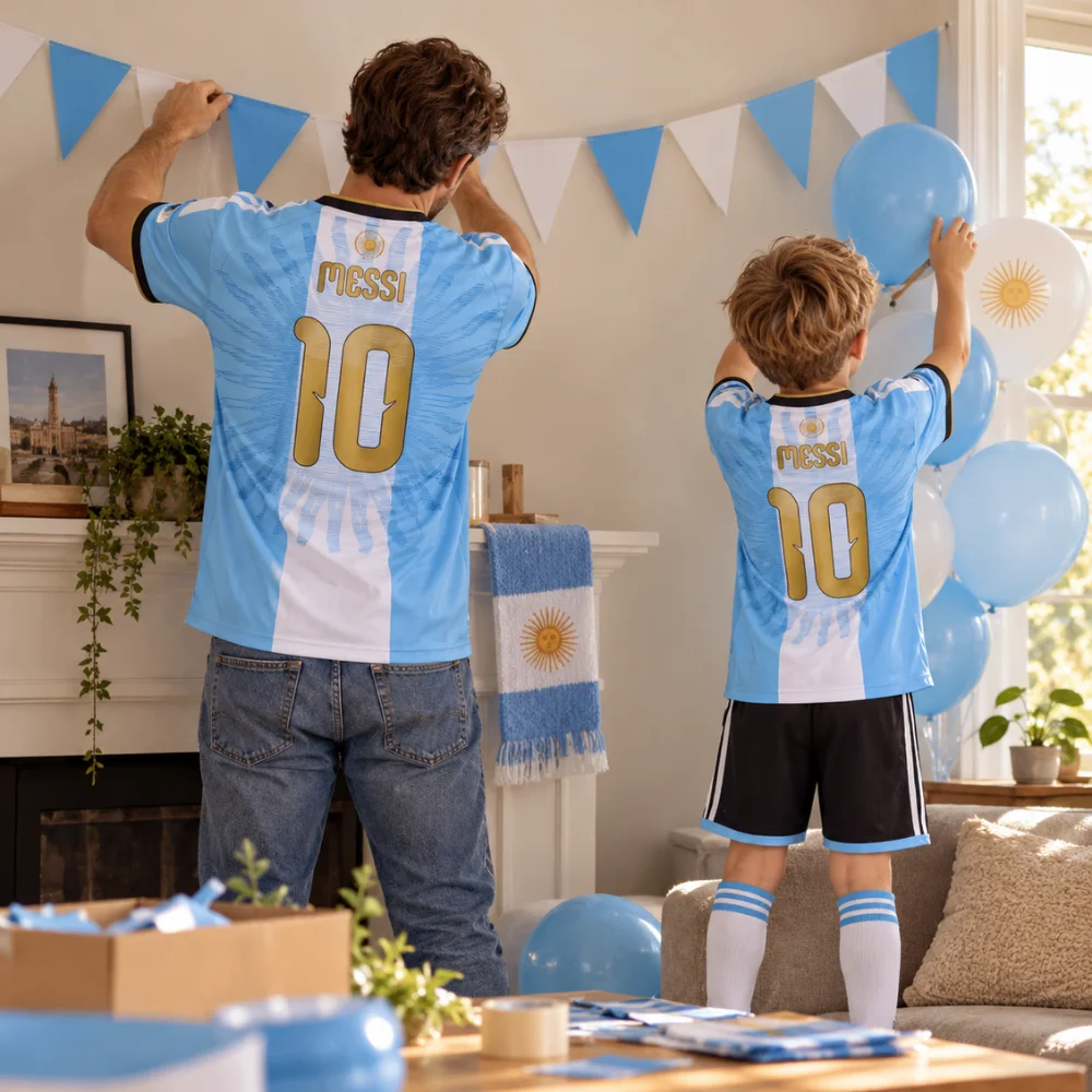 Argentina MESSI 10 2026 Full Kit Gift Set – Commemorative Edition Dad Shirt and Son Kit - GENPIC