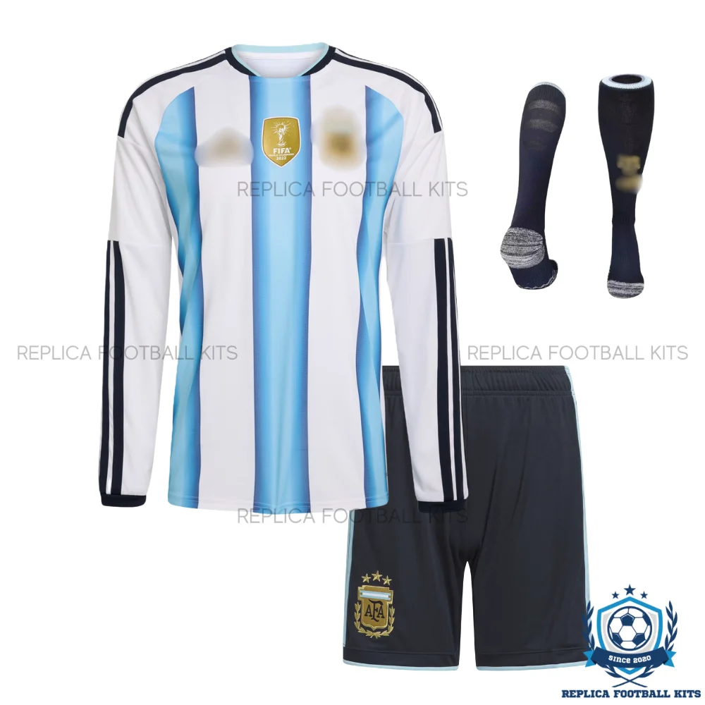 Argentina World Cup 2026 Home Kid Replica Football Kit Long Sleeve - frontview