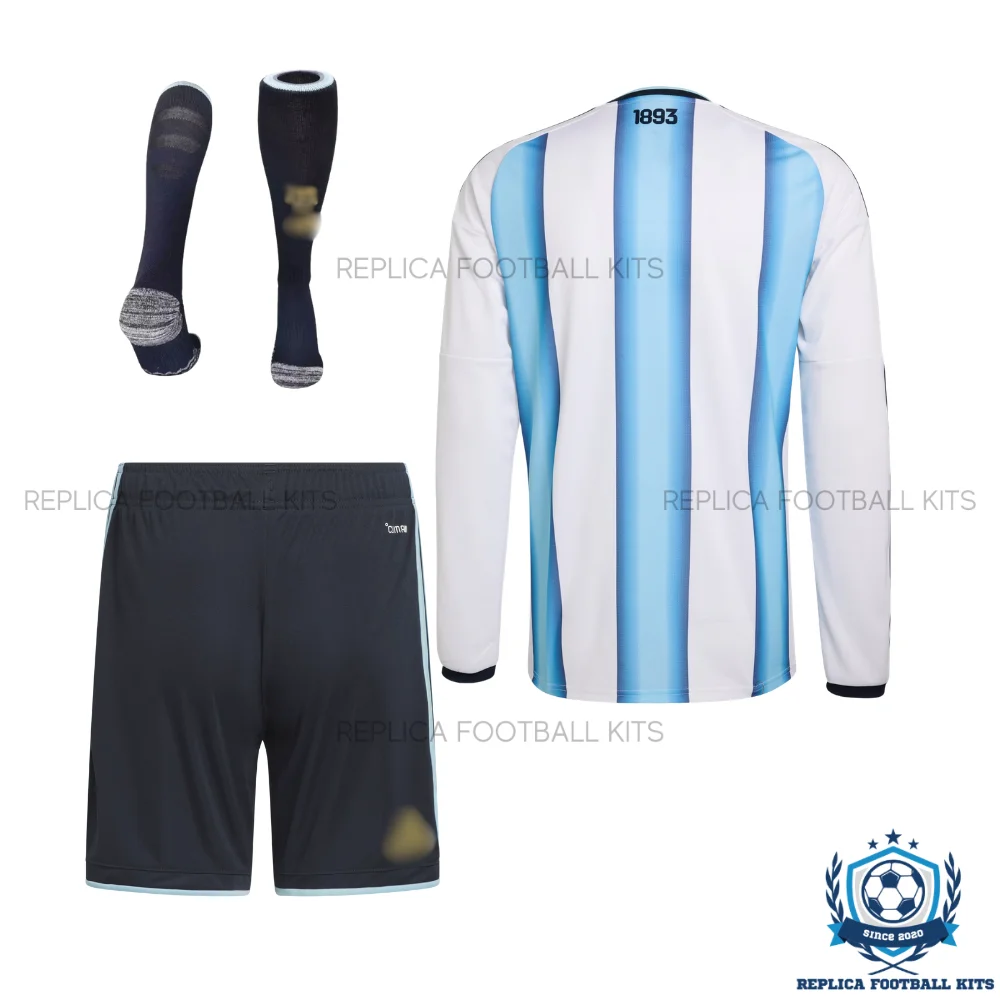 Argentina World Cup 2026 Home Kid Replica Football Kit Long Sleeve - backview