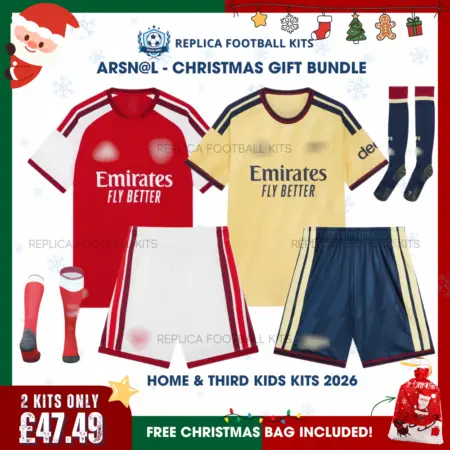Arsn@l-2026_27-Full-Kit-Gift-Set-E28093-Home-and-Third-Kids-Football-Kits-With-socks.webp-xmas frame