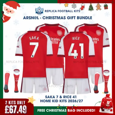 Arsn@l SAKA 7 & RICE 41 2026/27 Full Kit Gift Set - Home Kids Football Kits (With Socks)