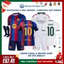 Barcelona and Real Madrid LAMINE YAMAL 10 and MBAPPÉ 10 2026/27 Full Kit Gift Set - Home Kids Football Kits (With Socks)-xmas frame