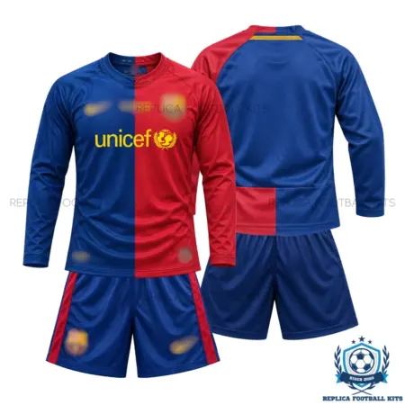 Retro Barcelona Home Kid Replica Football Kit 2008/09 Long Sleeve - overview