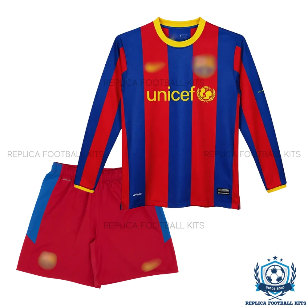 Retro Barcelona Home Kid Replica Football Kit 2010/11 Long Sleeve - frontview