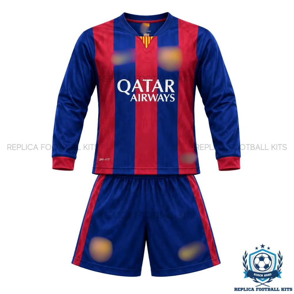 Retro Barcelona Home Kid Replica Football Kit 2014/15 Long Sleeve - frontview