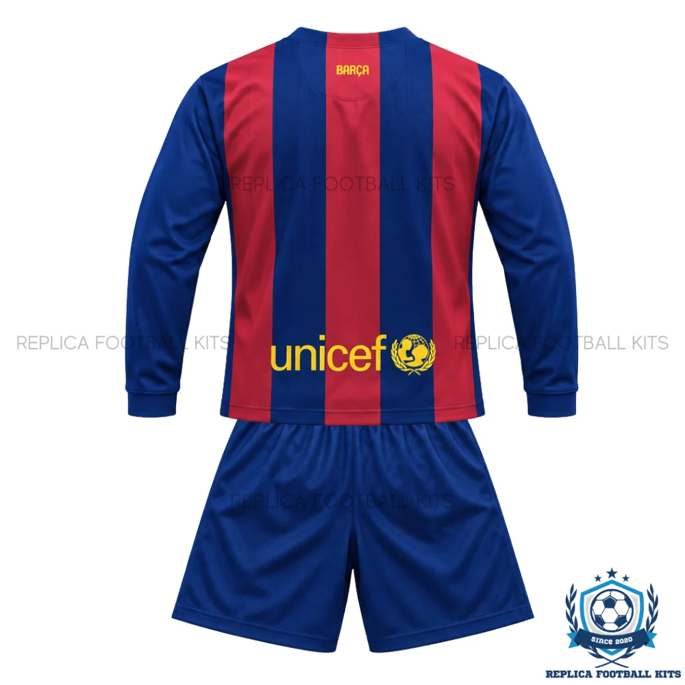 Retro Barcelona Home Kid Replica Football Kit 2014/15 Long Sleeve - backview