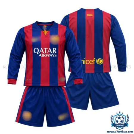 Retro Barcelona Home Kid Replica Football Kit 2014/15 Long Sleeve - overview