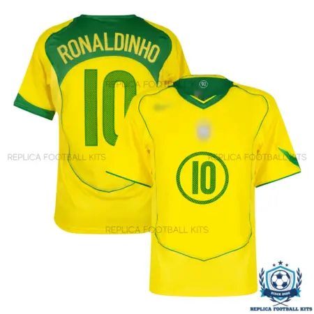Retro Brazil RONALDINHO 10 Home Men Replica Football Shirt 2004 - overview