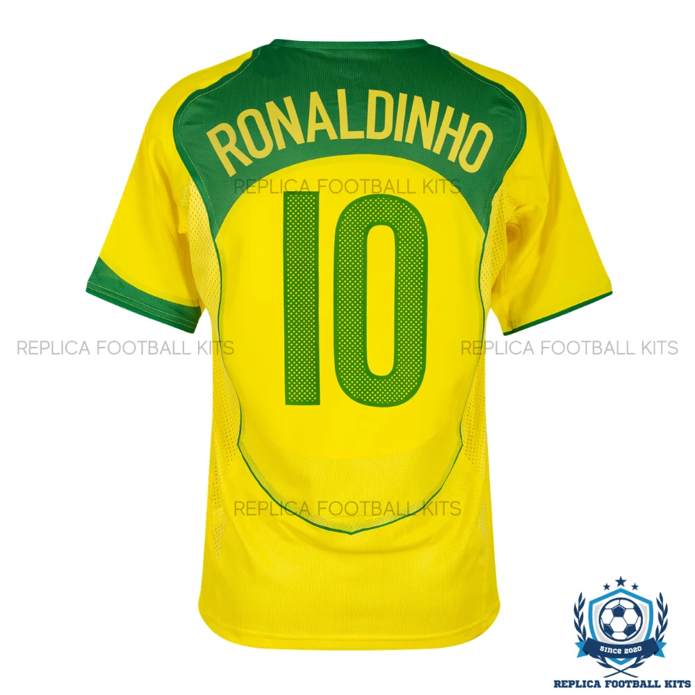 Retro Brazil RONALDINHO 10 Home Men Replica Football Shirt 2004 - backview