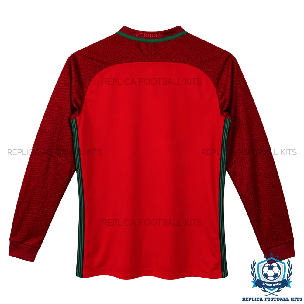 Retro Portugal Home Men Replica Football Shirt 2016 Long Sleeve - backview