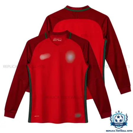 Retro Portugal Home Men Replica Football Shirt 2016 Long Sleeve - overview